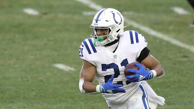 Indianapolis Colts running back Nyheim Hines speeds into the open field in a Week 16 loss at Pittsburgh.